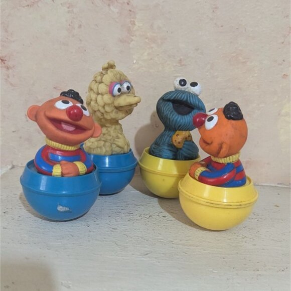Vintage Sesame Street Wobble Figures Ernie Big Bird Cookie Monster Set Of 4  4" - Picture 5 of 8